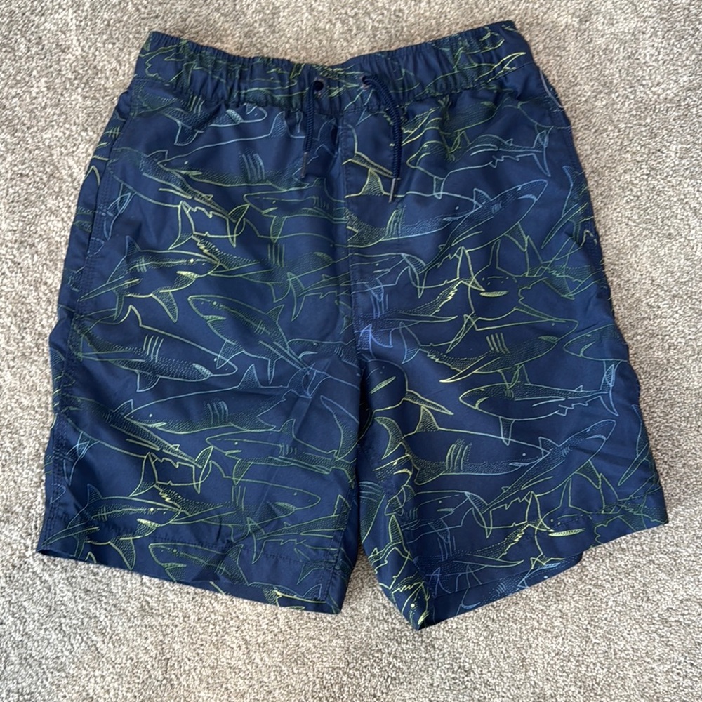 GAP Kids Blue and Yellow Board Shorts with Shark Design Boys Sz XXL (14-16)